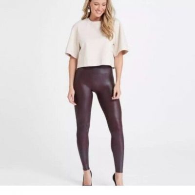 Spanx Women's Size Large Faux Leather Purple Metallic Shaping Leggings Mid Rise